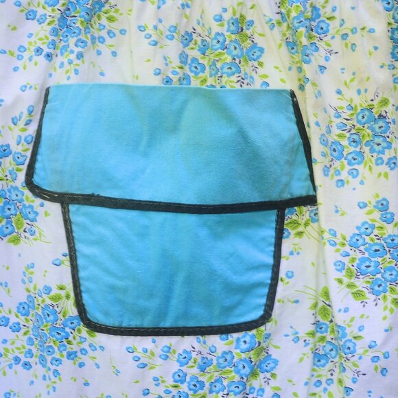VTG 70's Turquoise Floral Hostess Half Apron Flowerpot Pocket Ric Rack Trim - Picture 2 of 7